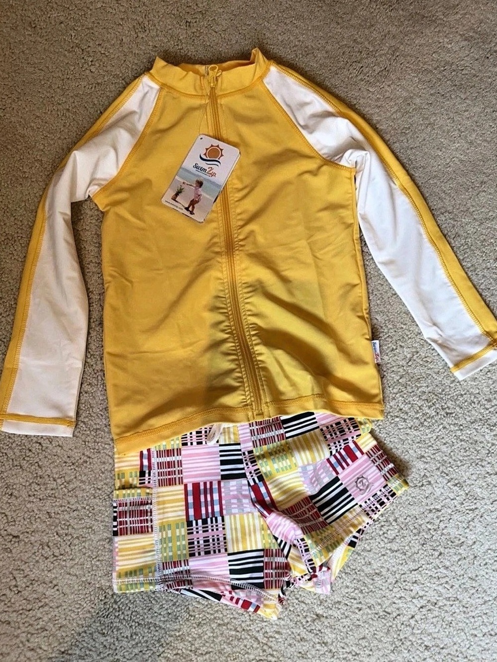SwimZip Long Sleeve Rash Guard Shorties Short Set Yellow Boys 6